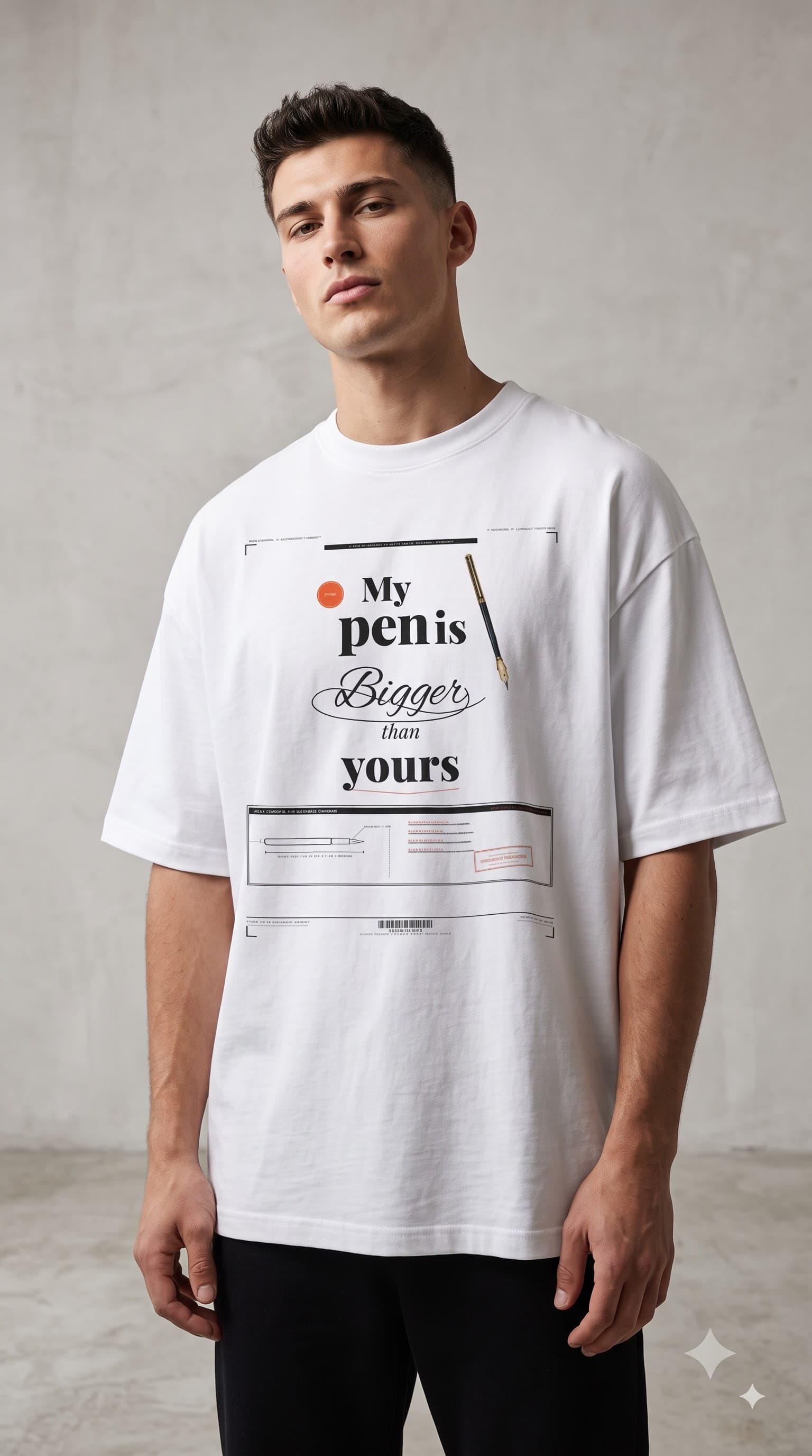 MUDDLY Unisex Oversized Heavyweight Tee (PEN FRONT) in White - 240 GSM French Terry Cotton oversized fit