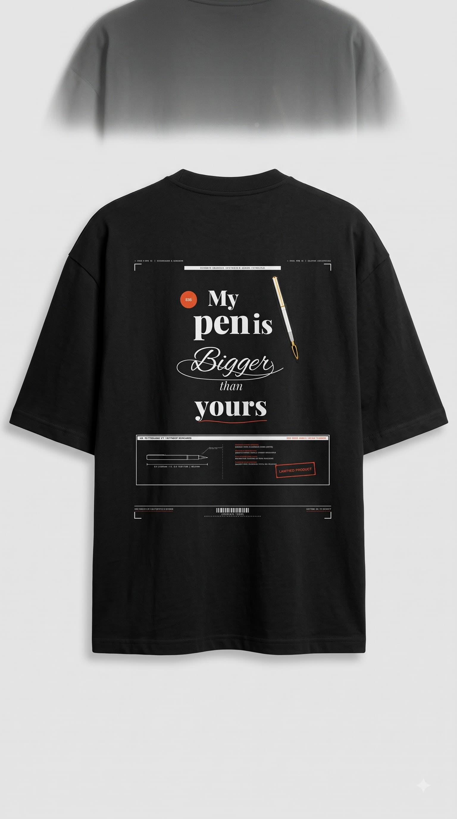 MUDDLY Unisex Oversized Heavyweight Tee (PEN BACK) in Black - 240 GSM French Terry Cotton oversized fit - Detail View