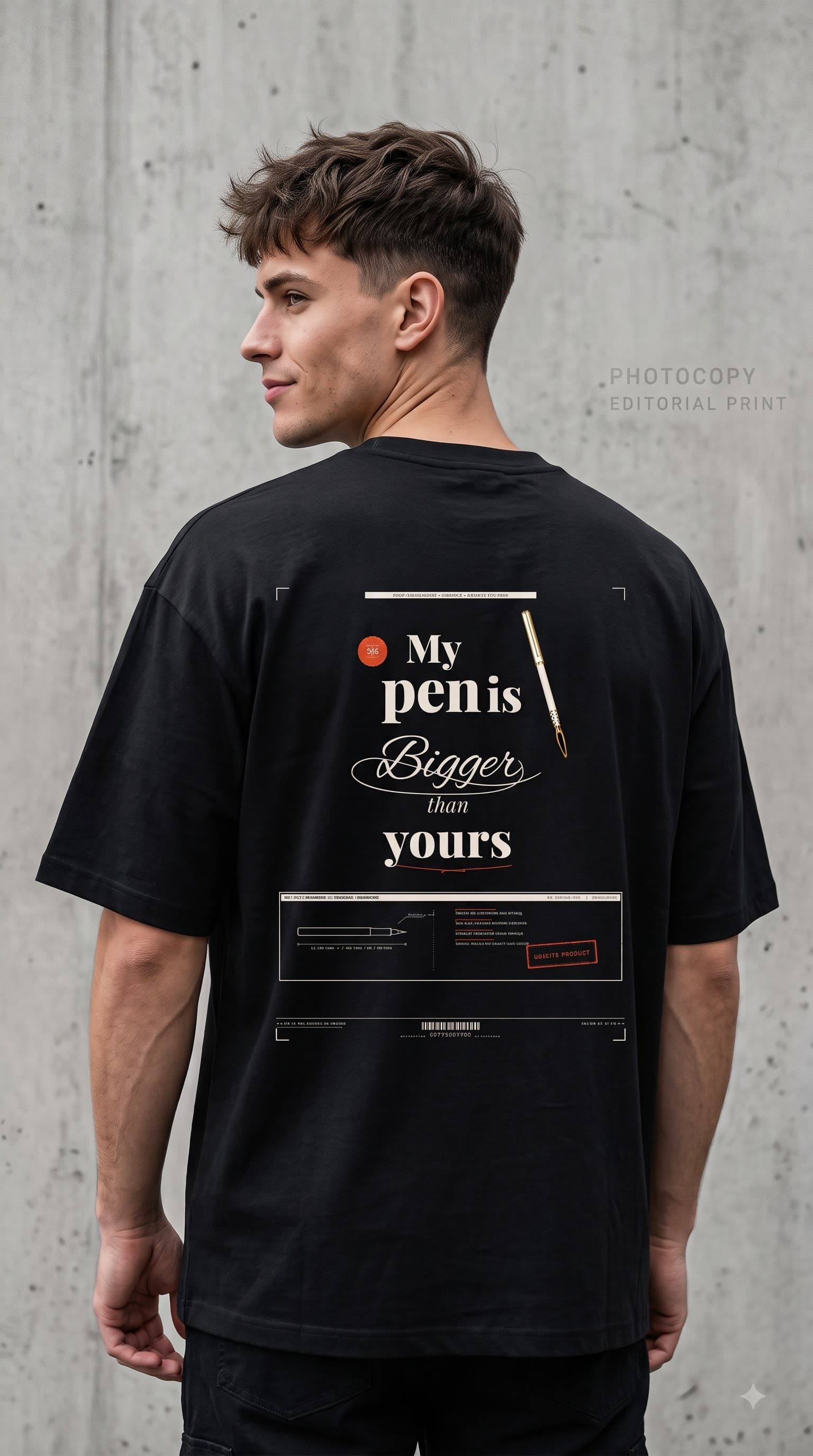MUDDLY Unisex Oversized Heavyweight Tee (PEN BACK) in Black - 240 GSM French Terry Cotton oversized fit