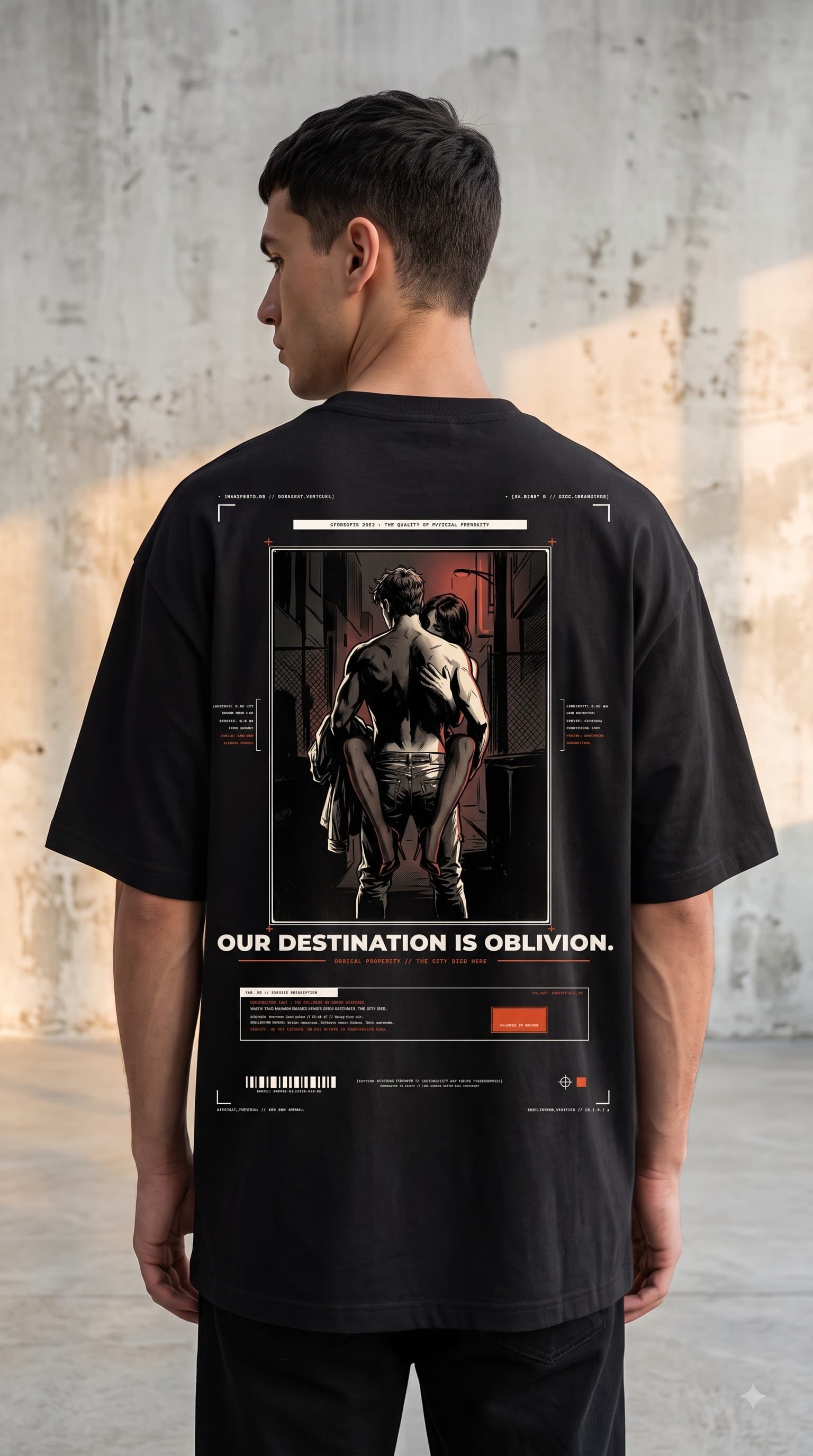 MUDDLY Unisex Oversized Heavyweight Tee (OBLIVION BLACK) in Black - 240 GSM French Terry Cotton oversized fit - Detail View