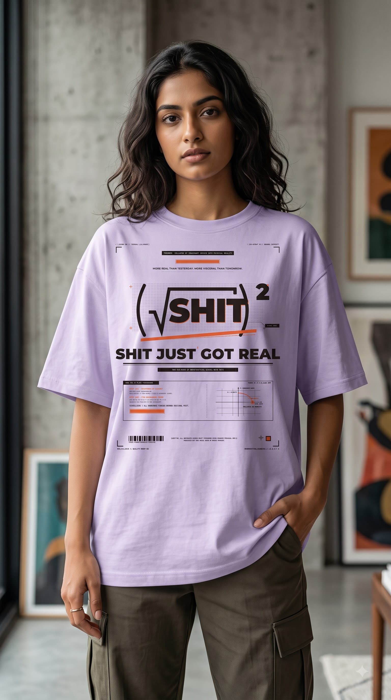 MUDDLY Unisex Oversized Heavyweight Tee (ShitSquare) in Lavender - 240 GSM French Terry Cotton oversized fit - Detail View