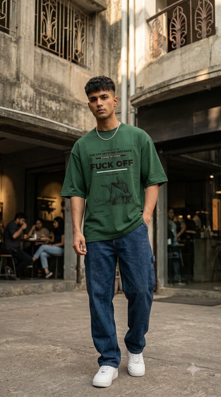 MUDDLY Unisex Oversized Heavyweight Tee (FAROFF) in Bottle Green - 240 GSM French Terry Cotton oversized fit