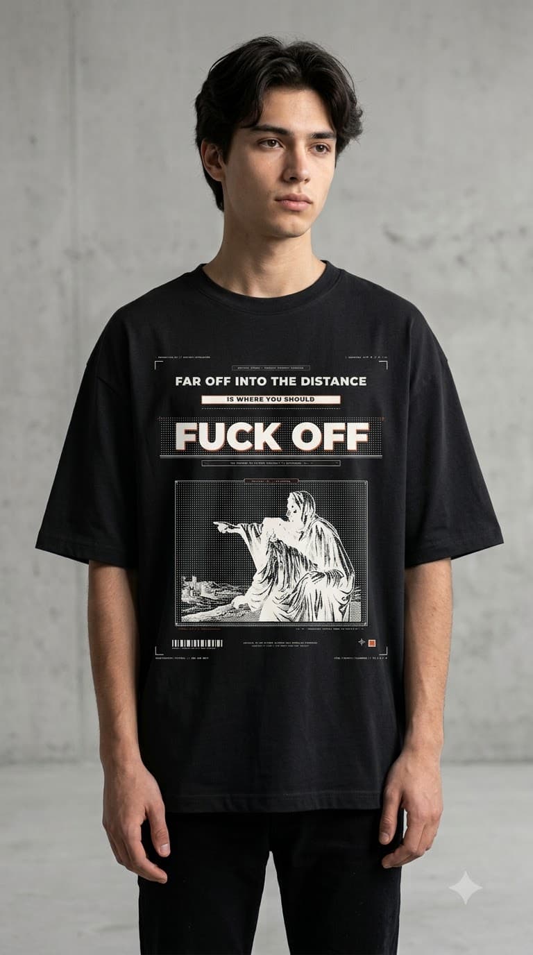 MUDDLY Unisex Oversized Heavyweight Tee (FAROFF LIGHT) in Black - 240 GSM French Terry Cotton oversized fit - View Angle 2