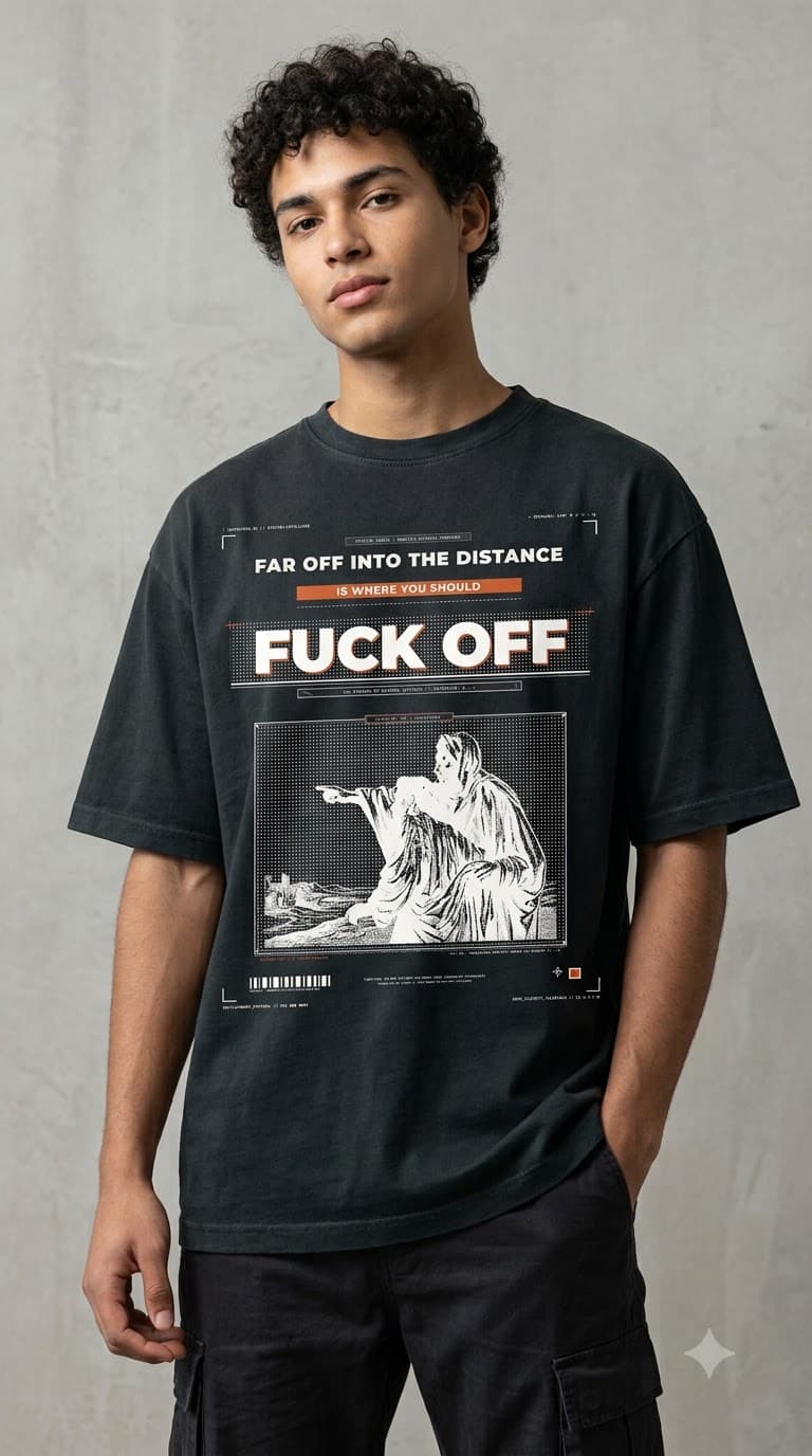 MUDDLY Unisex Oversized Heavyweight Tee (FAROFF LIGHT) in Black - 240 GSM French Terry Cotton oversized fit - View Angle 3