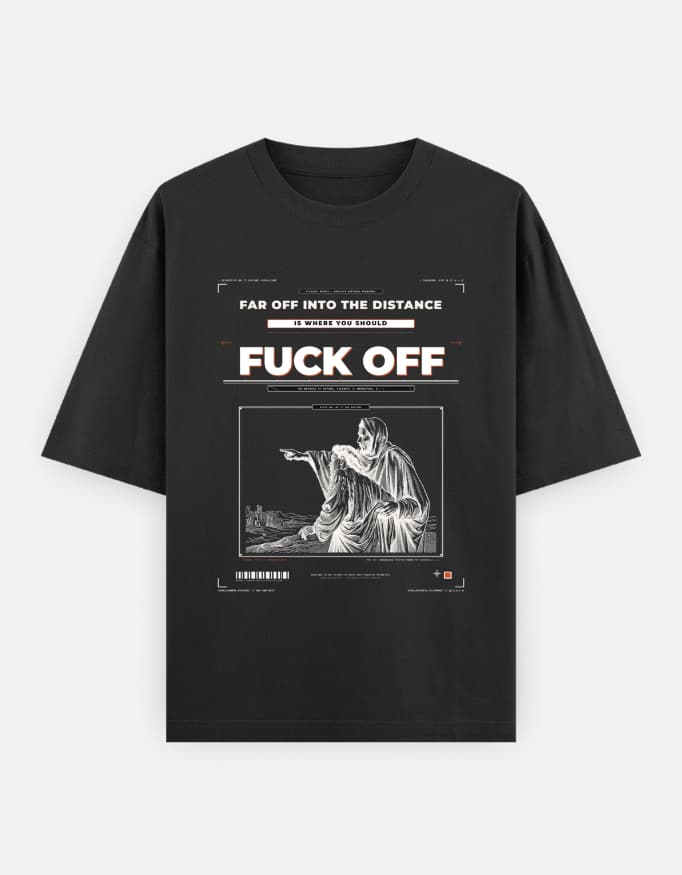 MUDDLY Unisex Oversized Heavyweight Tee (FAROFF LIGHT) in Black - 240 GSM French Terry Cotton oversized fit - View Angle 4