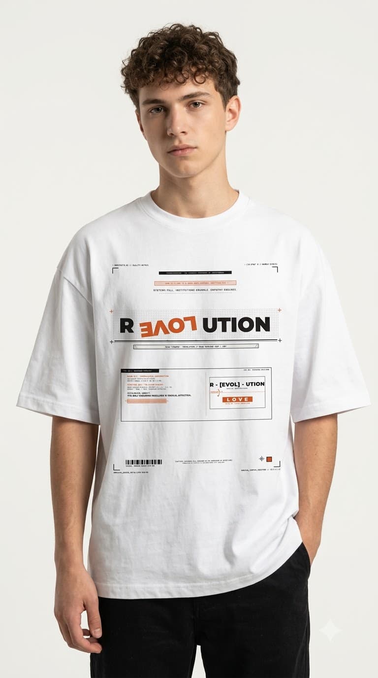 MUDDLY Unisex Oversized Heavyweight Tee (WHITETEEREVOL) in White - 240 GSM French Terry Cotton oversized fit - View Angle 2
