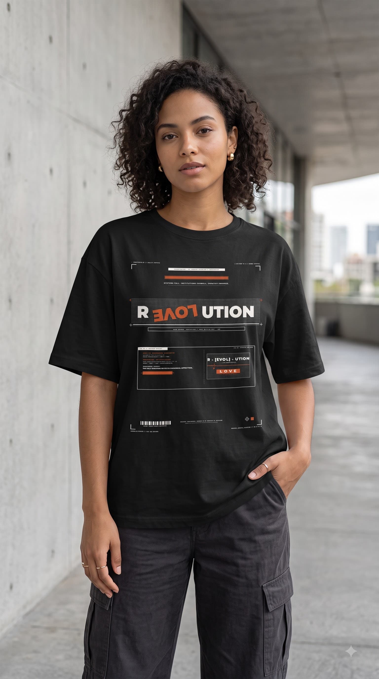 MUDDLY Unisex Oversized Heavyweight Tee (BLACKREVOL) in Black - 240 GSM French Terry Cotton oversized fit - View Angle 2