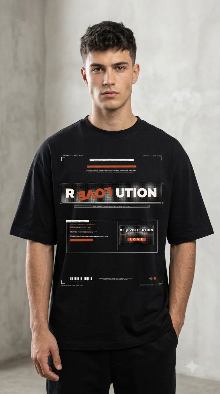 MUDDLY Unisex Oversized Heavyweight Tee (BLACKREVOL) in Black - 240 GSM French Terry Cotton oversized fit - View Angle 5