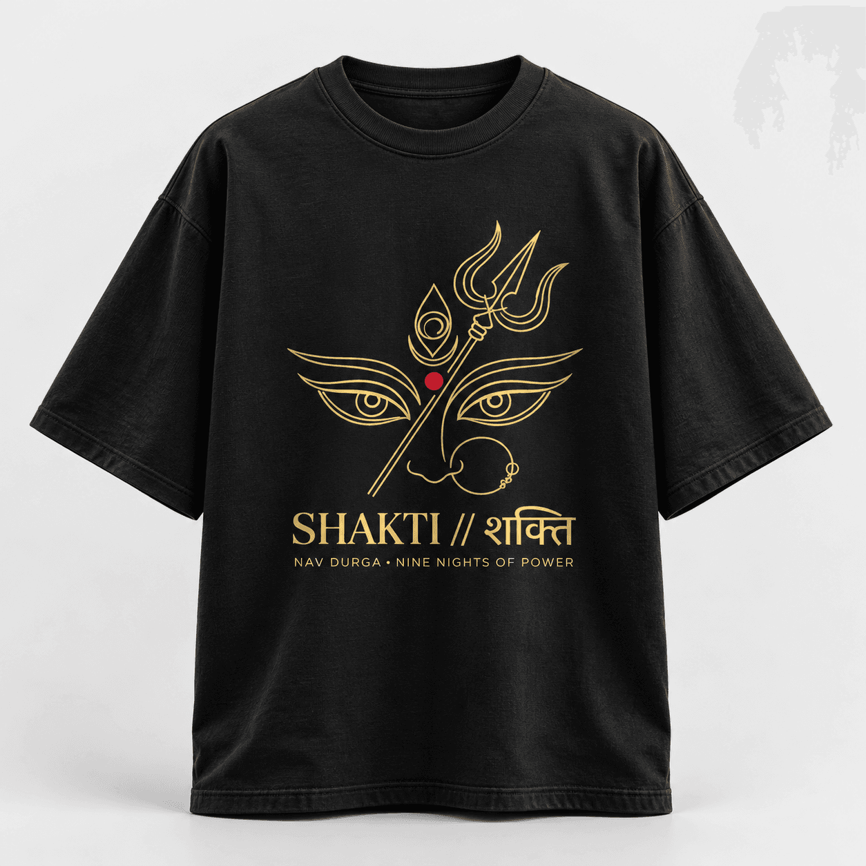MUDDLY Unisex Oversized Classic T-Shirt (SHAKTI) in Black - 240 GSM French Terry Cotton oversized fit - View Angle 3