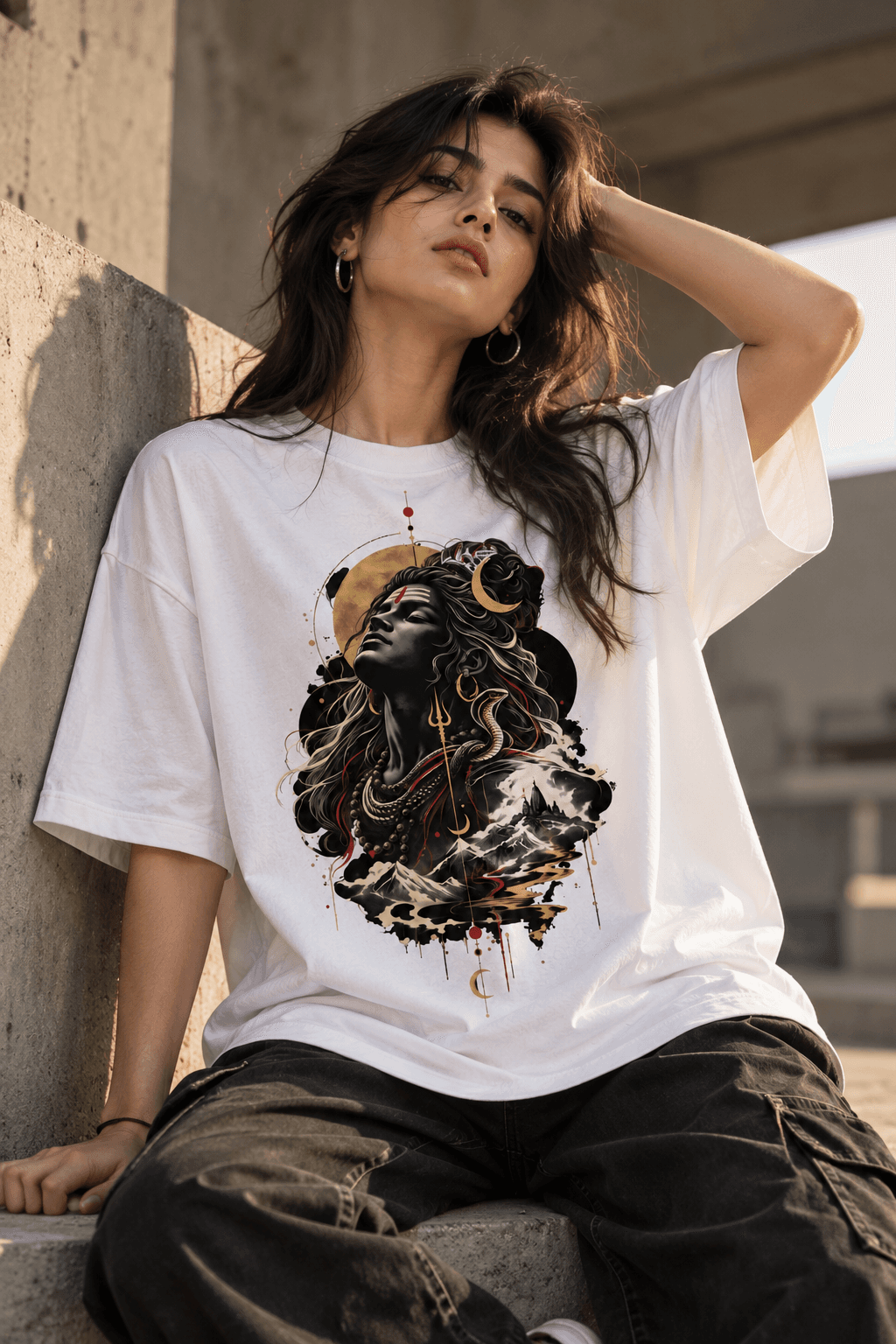 MUDDLY Unisex Oversized Classic T-Shirt (S H I V A_ M A H A D E V_ Q I K I N K_ E X C E L L E N T_ T R A N S P A R E N T_5000px) - 240 GSM Streetwear
